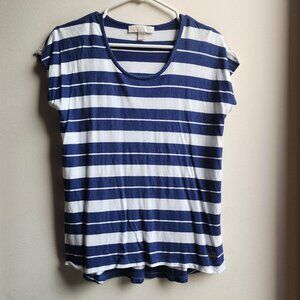 MICHAEL Michael Kors Blue/White Striped Short Sleeve Jersey Size Small